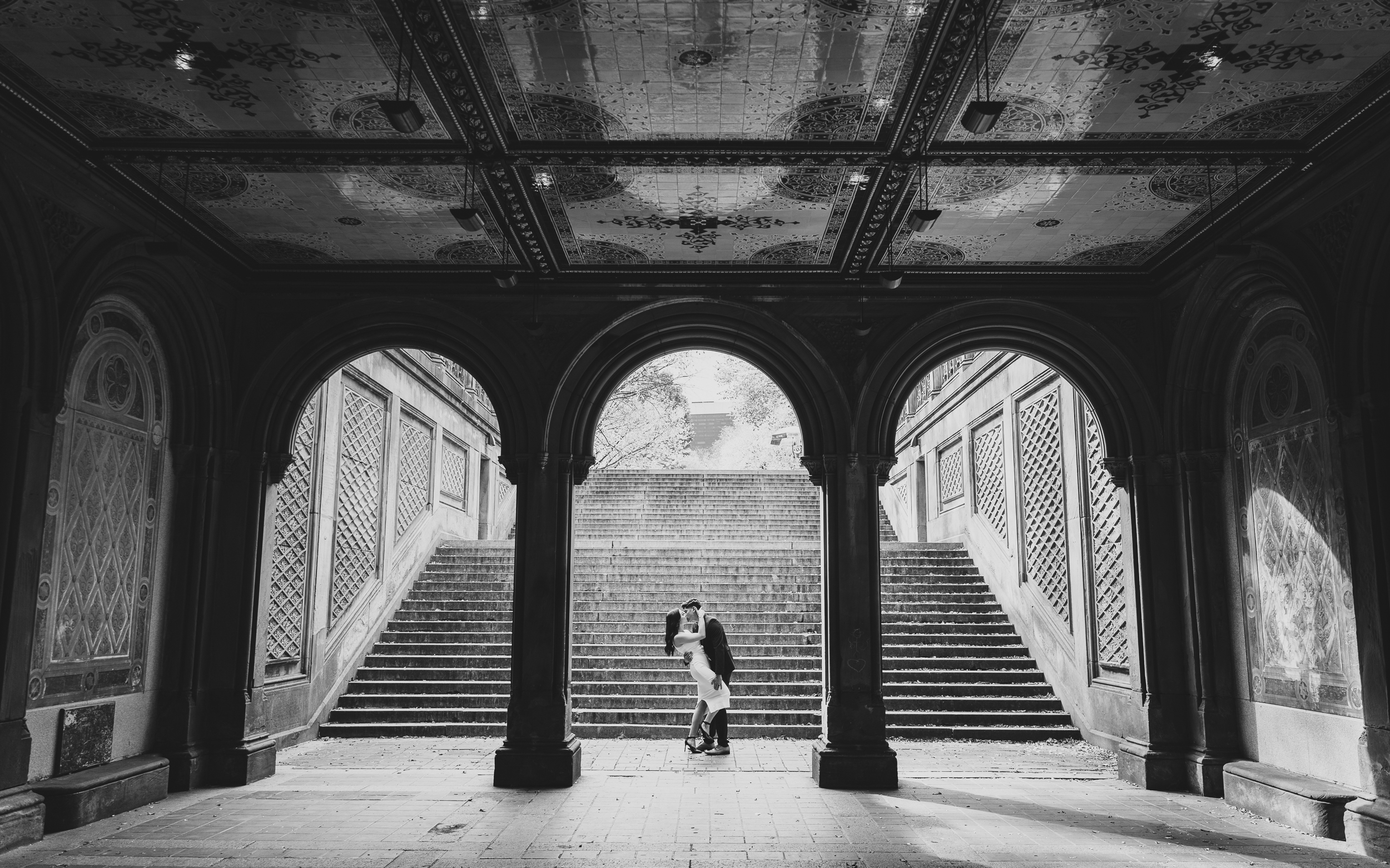 Central Park Engagement Photo Taken at Bethesda Terrace